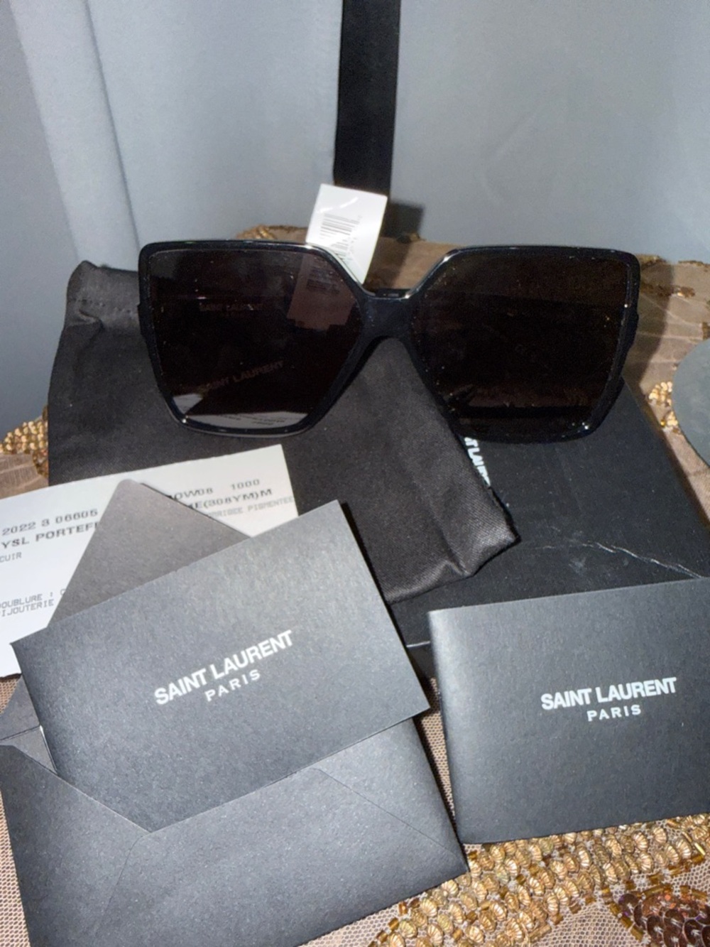 Saint Laurent Glossy Black Oversized Square Sunglasses